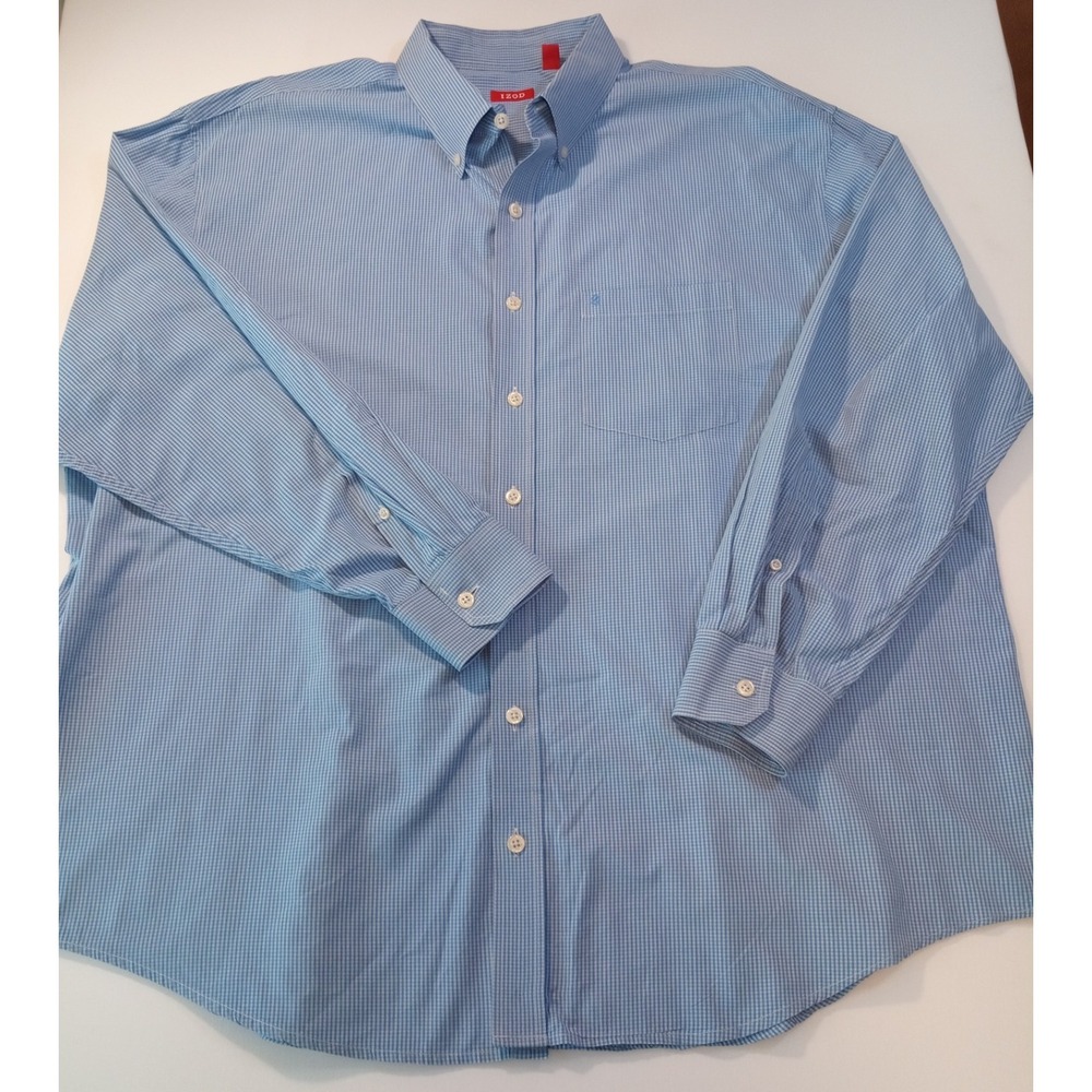 Men's Izod Long Sleeve Button Down Shirt, 3XL, Blue Checks